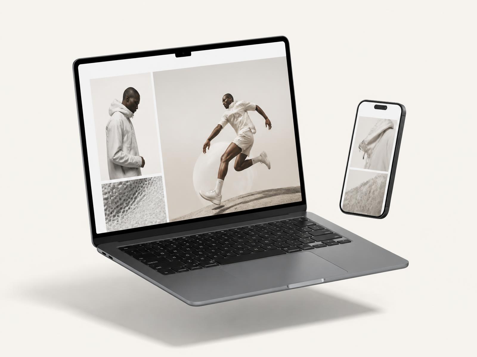 Laptop and phone showing a newly launched online store